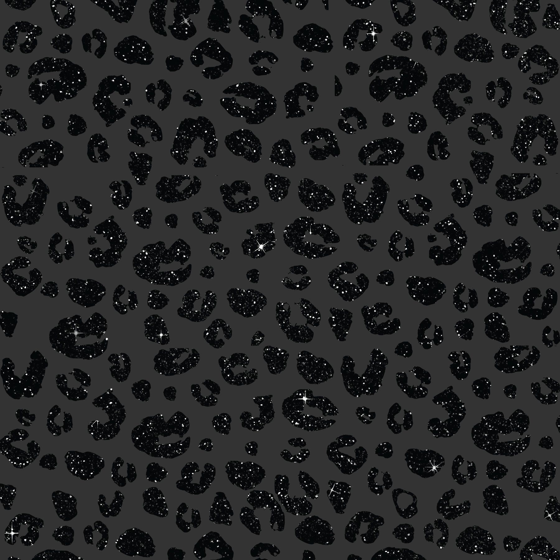 A seamless pattern of black glitter leopard print spots on a dark gray background