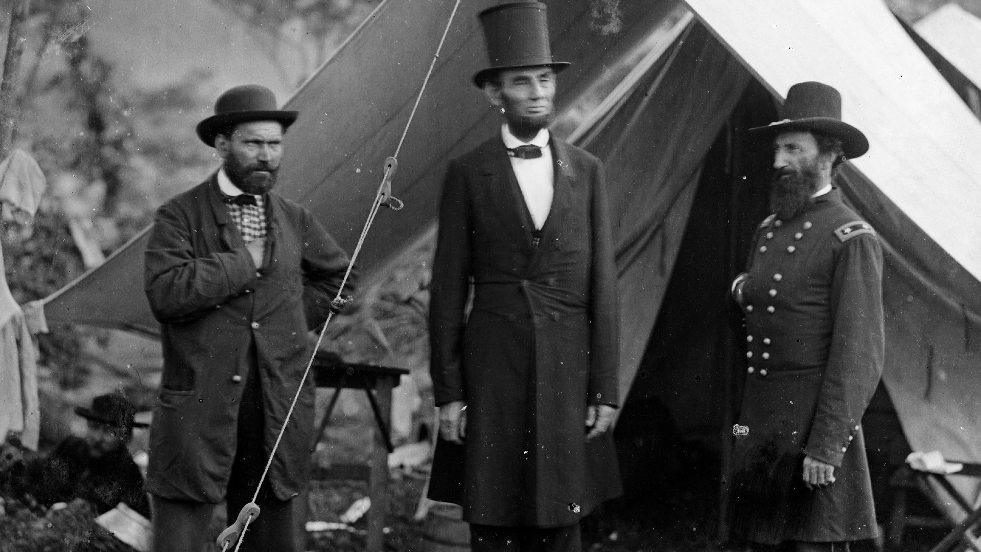 Abraham Lincoln with Allan Pinkerton and General John A. McClernand during the American Civil War