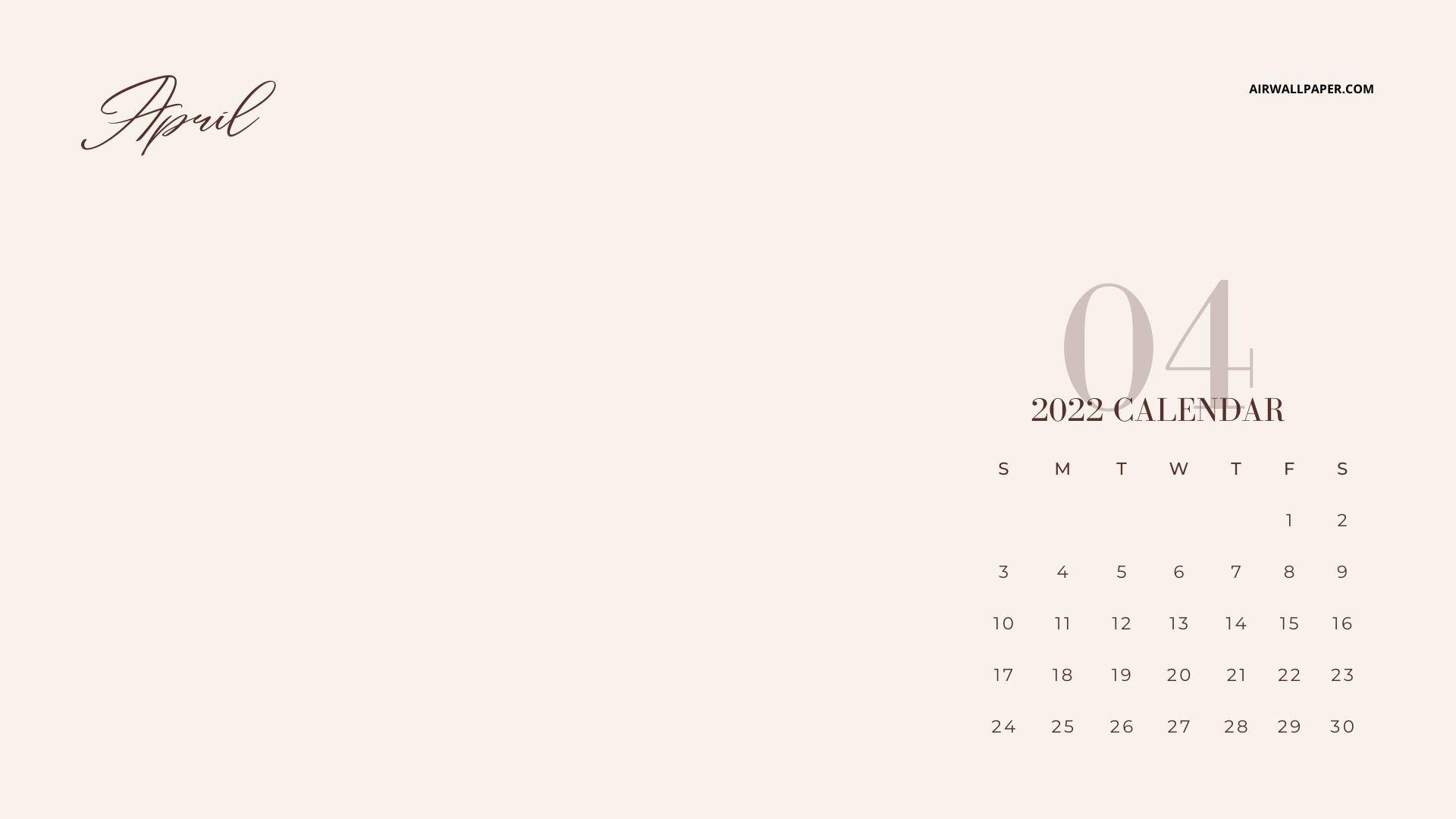 Pink Minimalist April Calendar Wallpaper