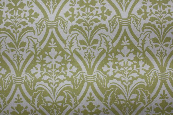 S Vintage Wallpaper White And Green Damask On