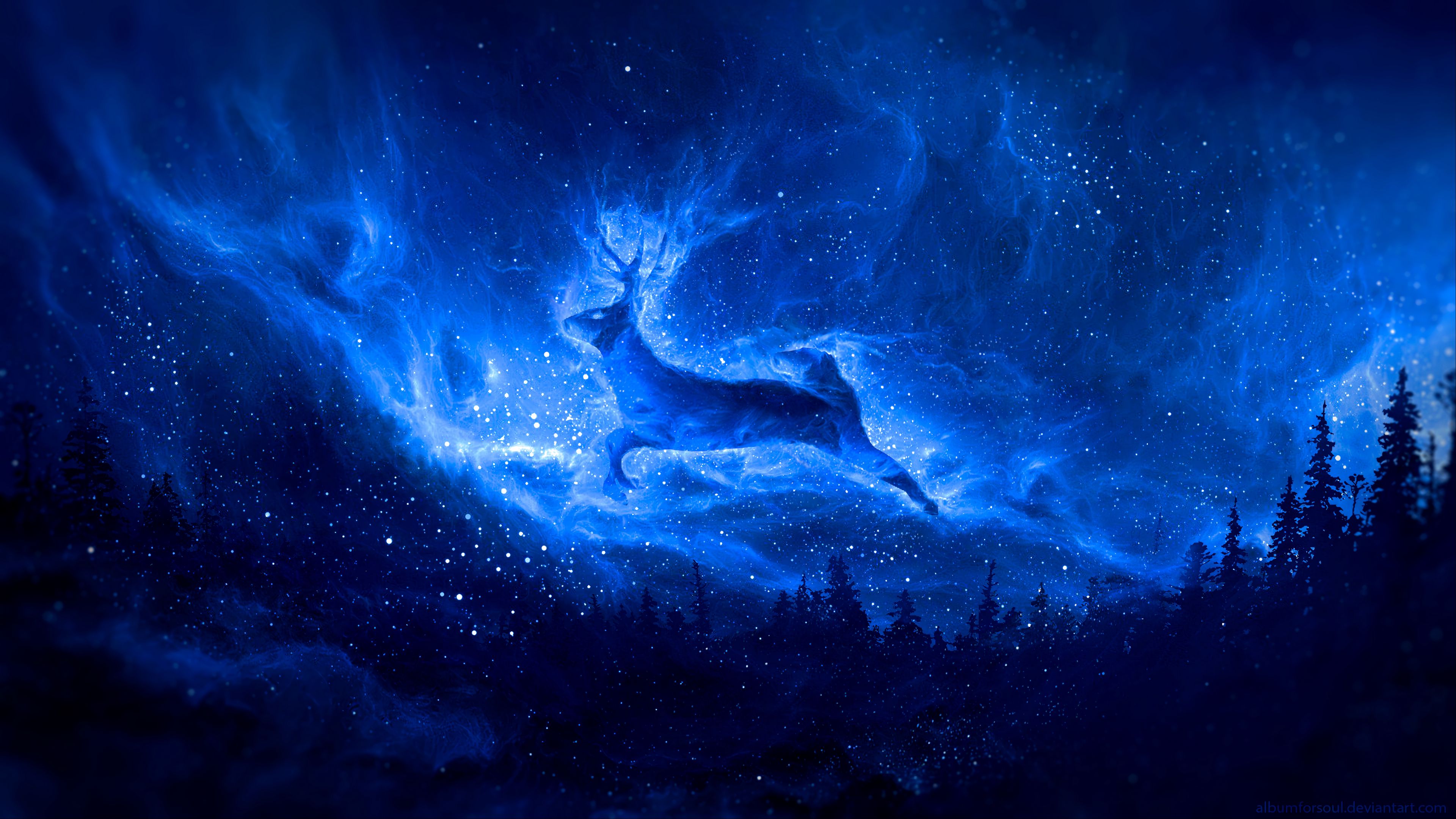 Wallpaper Id Deer Silhouette Starry Sky Art Fantasy