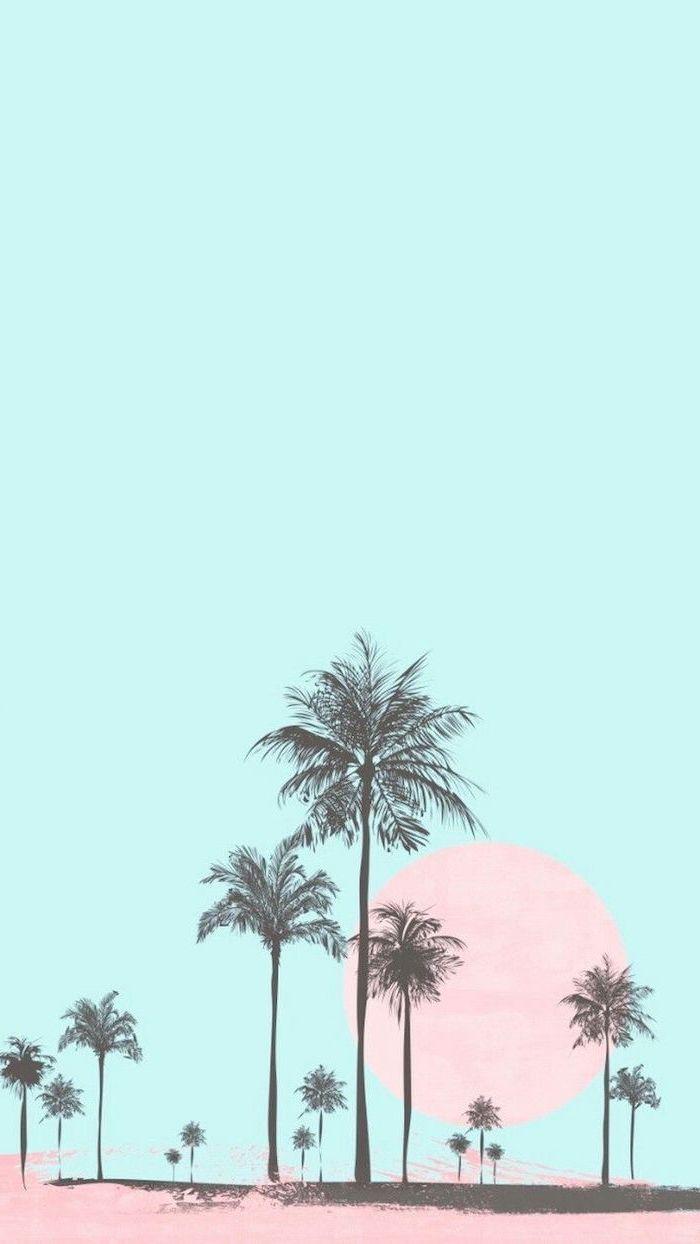 Blue Background Black Palm Trees Cute Wallpaper For Girls Pink