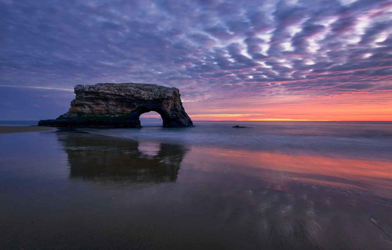 Wallpaper Sunset Rock The Ocean Ca Arch Pacific