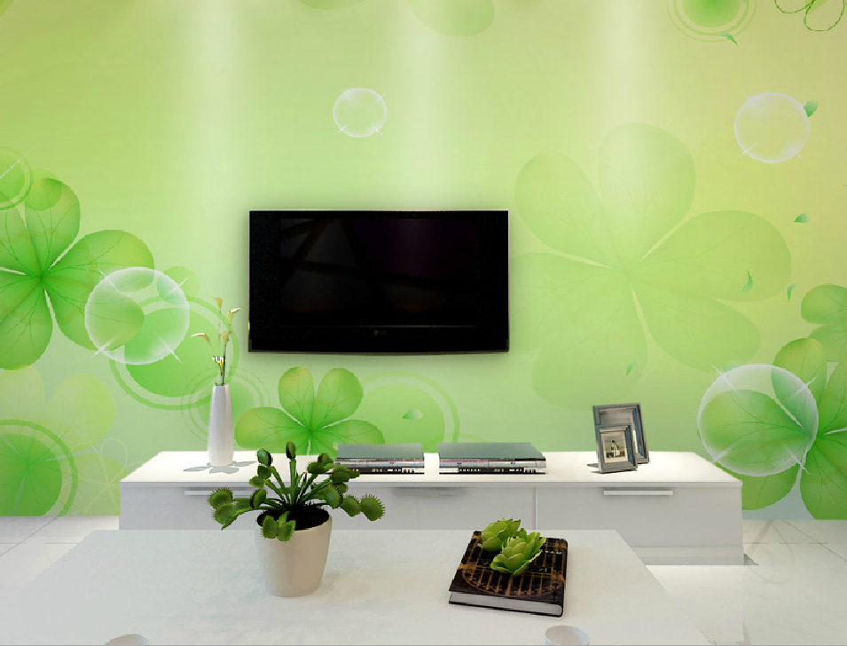 White Tv Cabi With Green Wallpaper