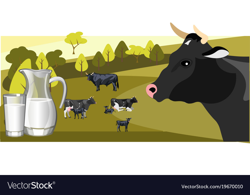 Milk And Dairy On A Background Of Green Lawn Vector Image