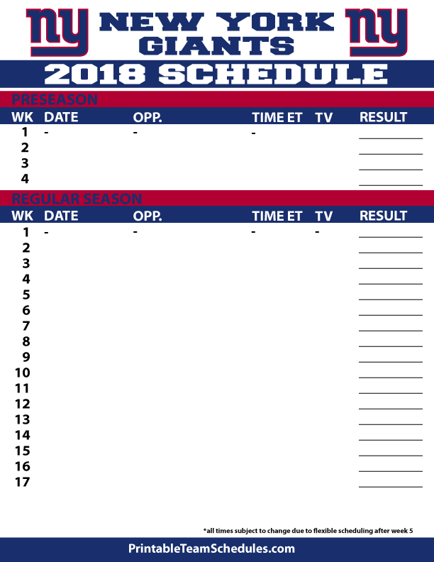 Giants Schedule Calendar Template