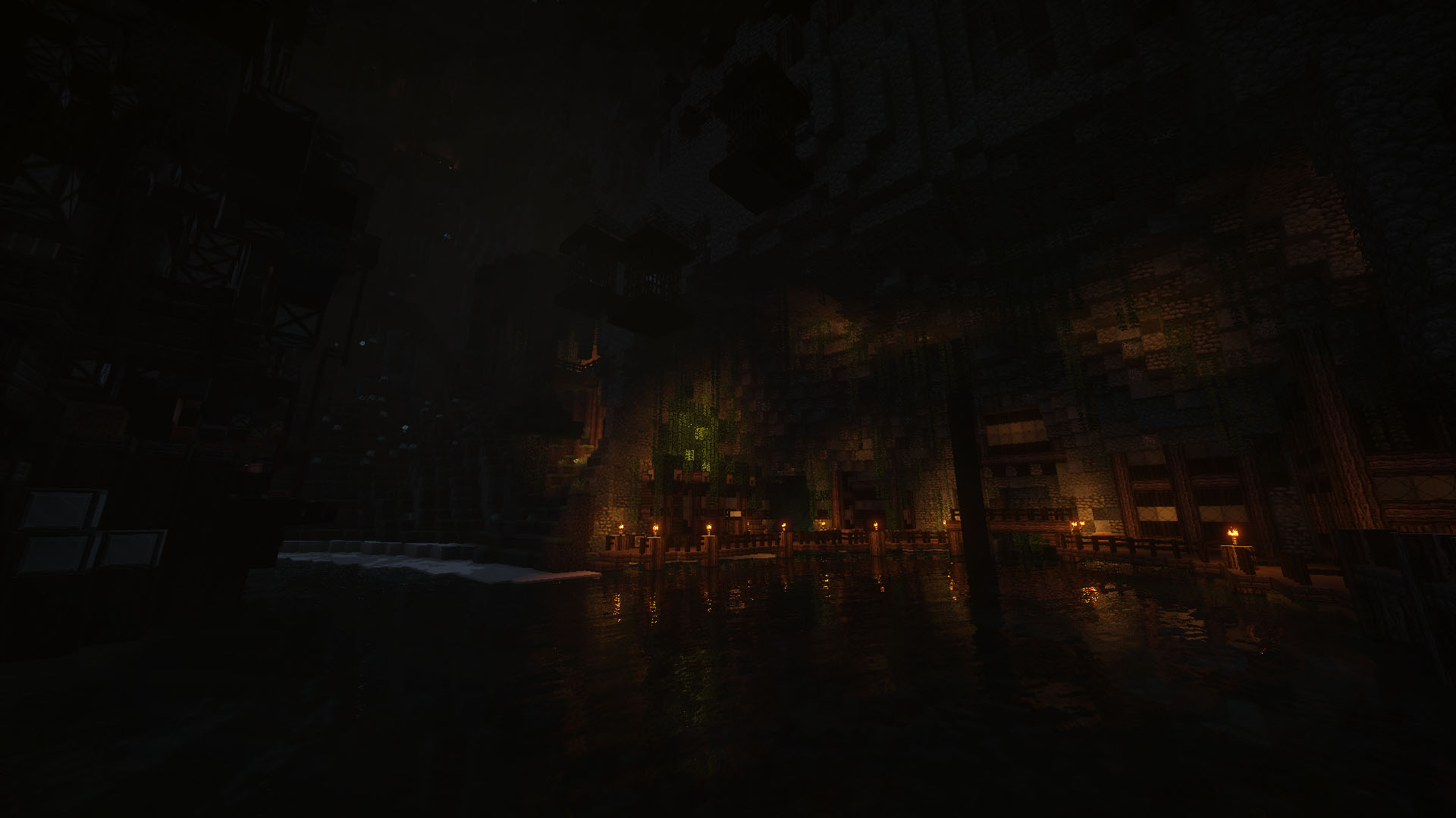 Minecraft River City Night Scene Wallpaper