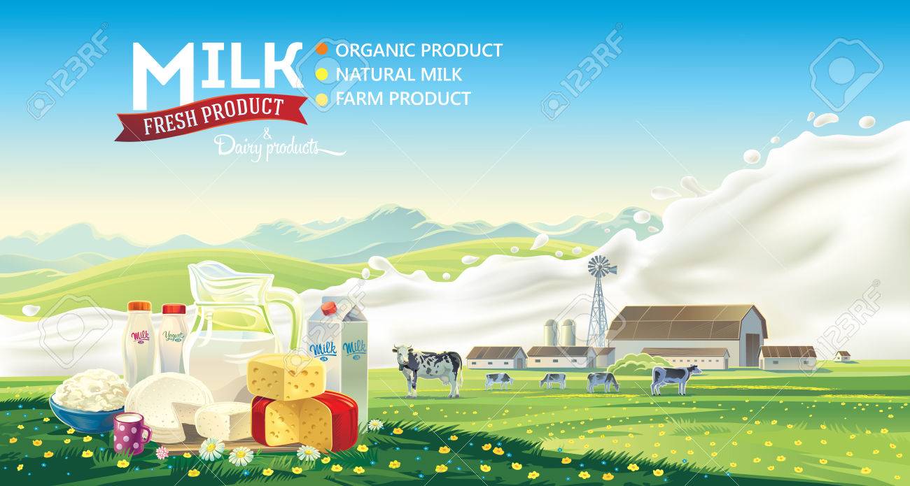 Still Life Of A Set Dairy Products On The Background Splash