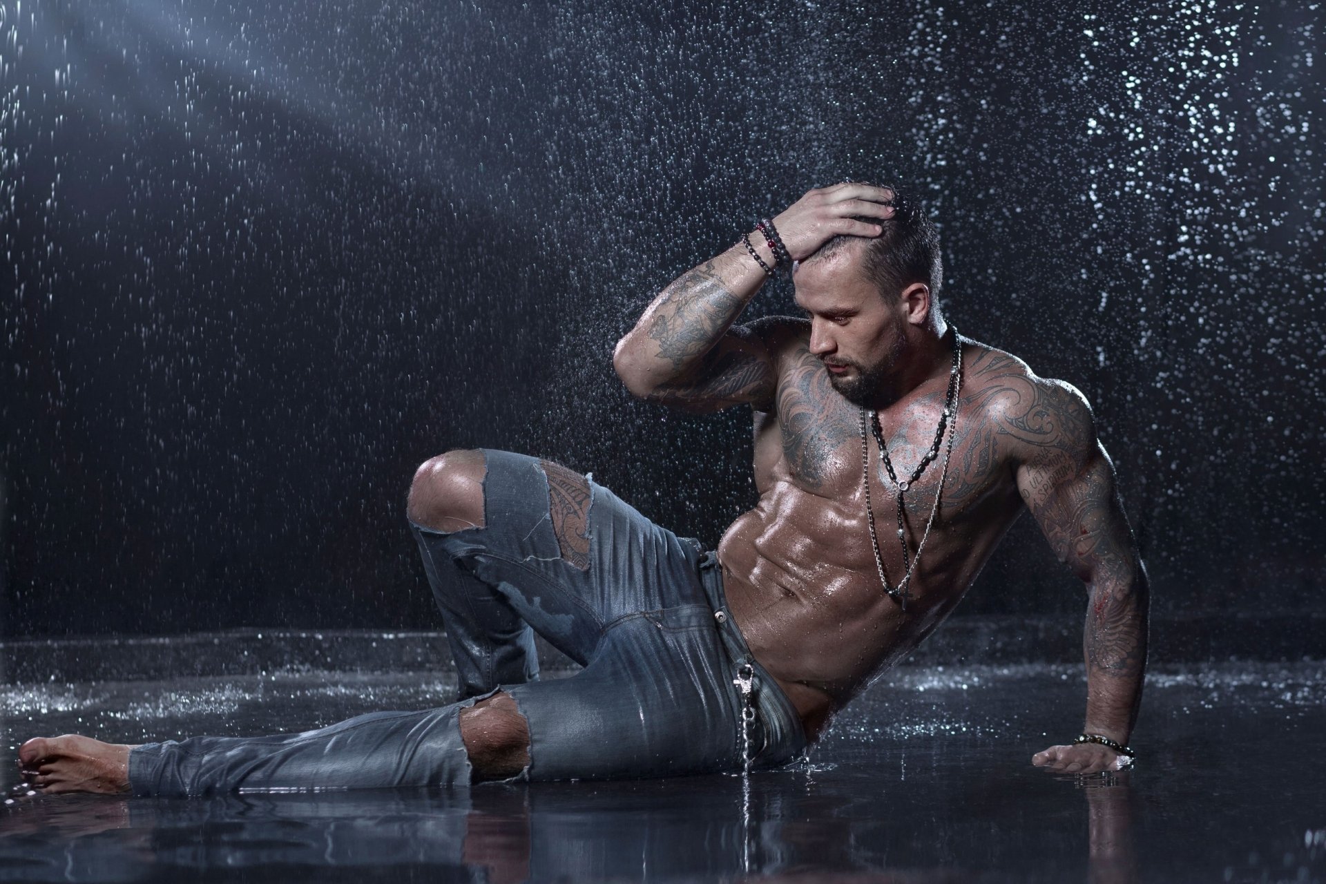 Barefoot Muscle Tattoo Man Model HD Wallpaper