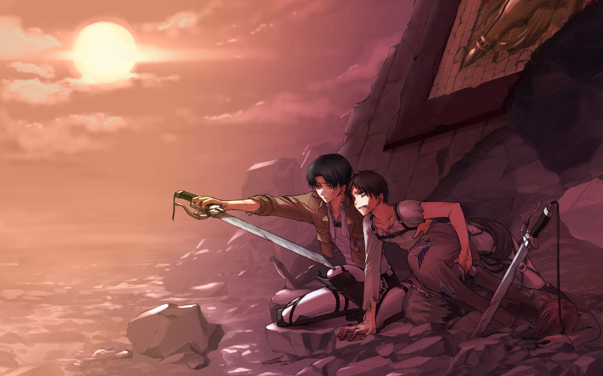 Levi Eren Armin Attack On Titan Shingeki No Kyojin Sunset Hd Wallpaper