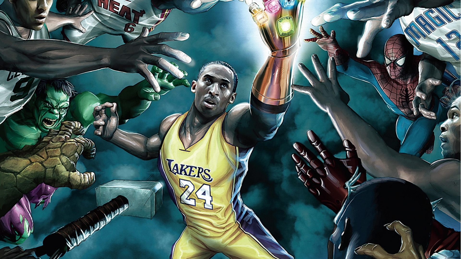Download NBA players vs superheroes wallpaper