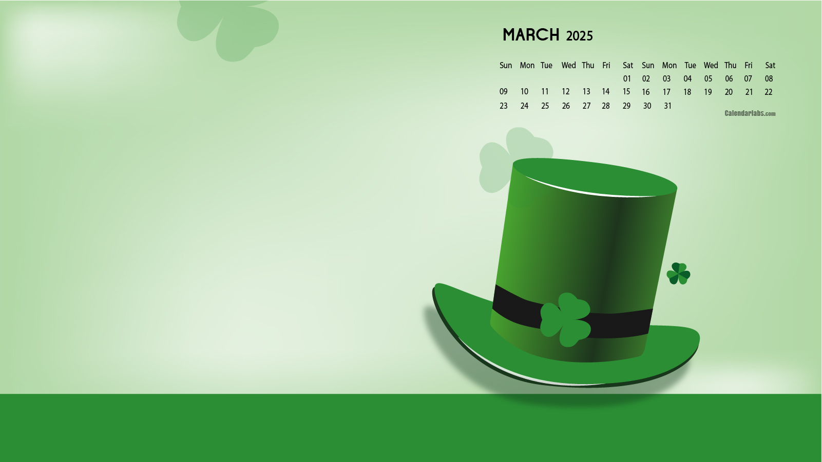 March 2025 calendar wallpaper with a St. Patrick's Day theme