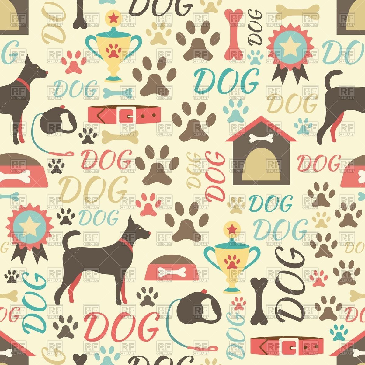 Seamless retro style background with dog doghouse dog collars