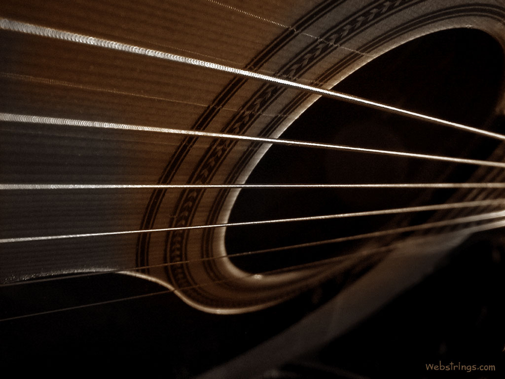 Acoustic Guitar Looking Down Into Soundhole Trough Strings