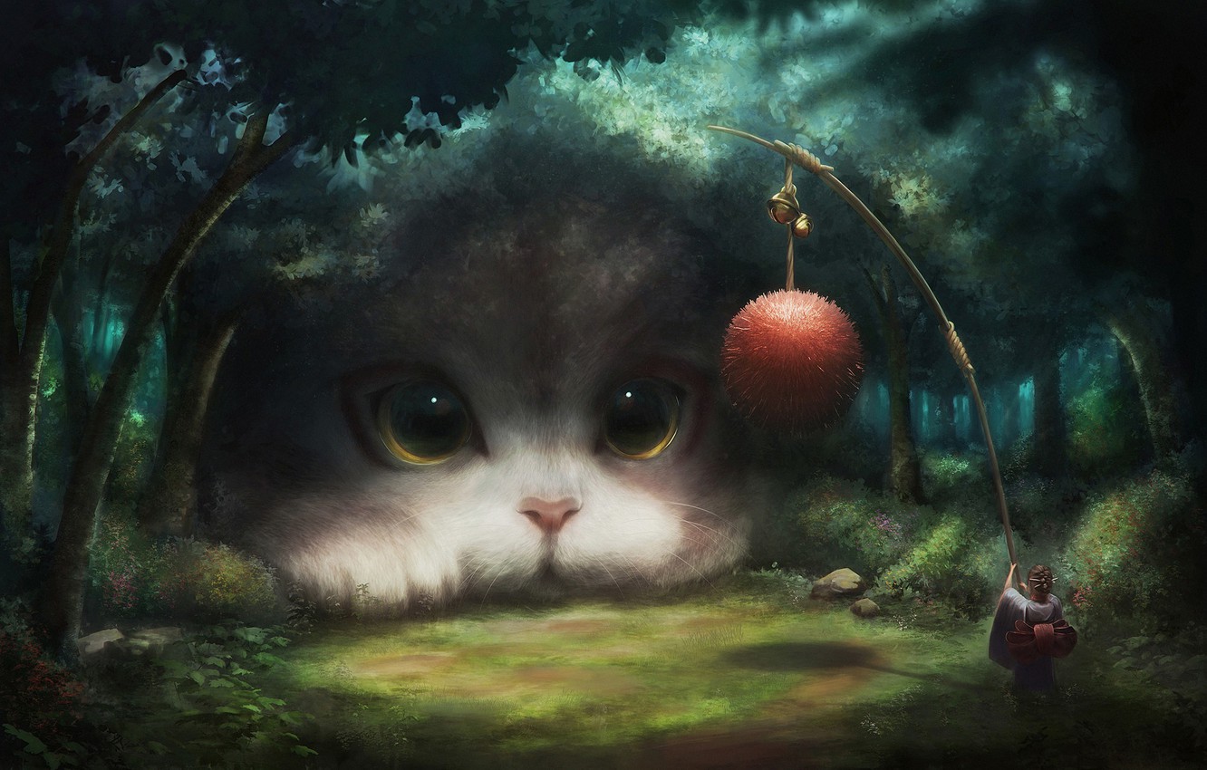 Wallpaper Girl Fantasy Game Forest Eyes Cat Clear Animal