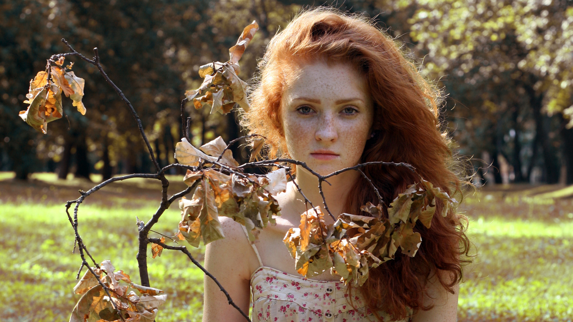Women Redheads Wallpaper Freckles Branches
