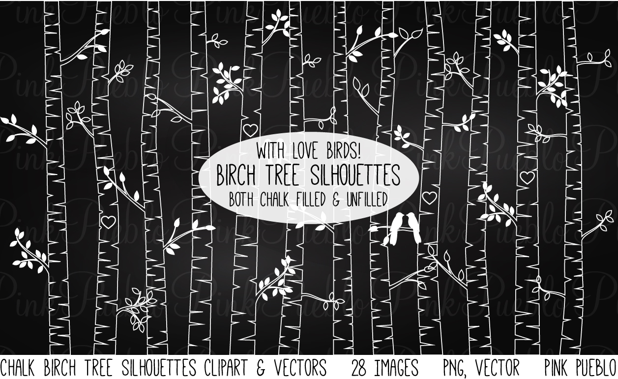 Chalkboard Birch Tree ClipartVector Illustrations on Creative