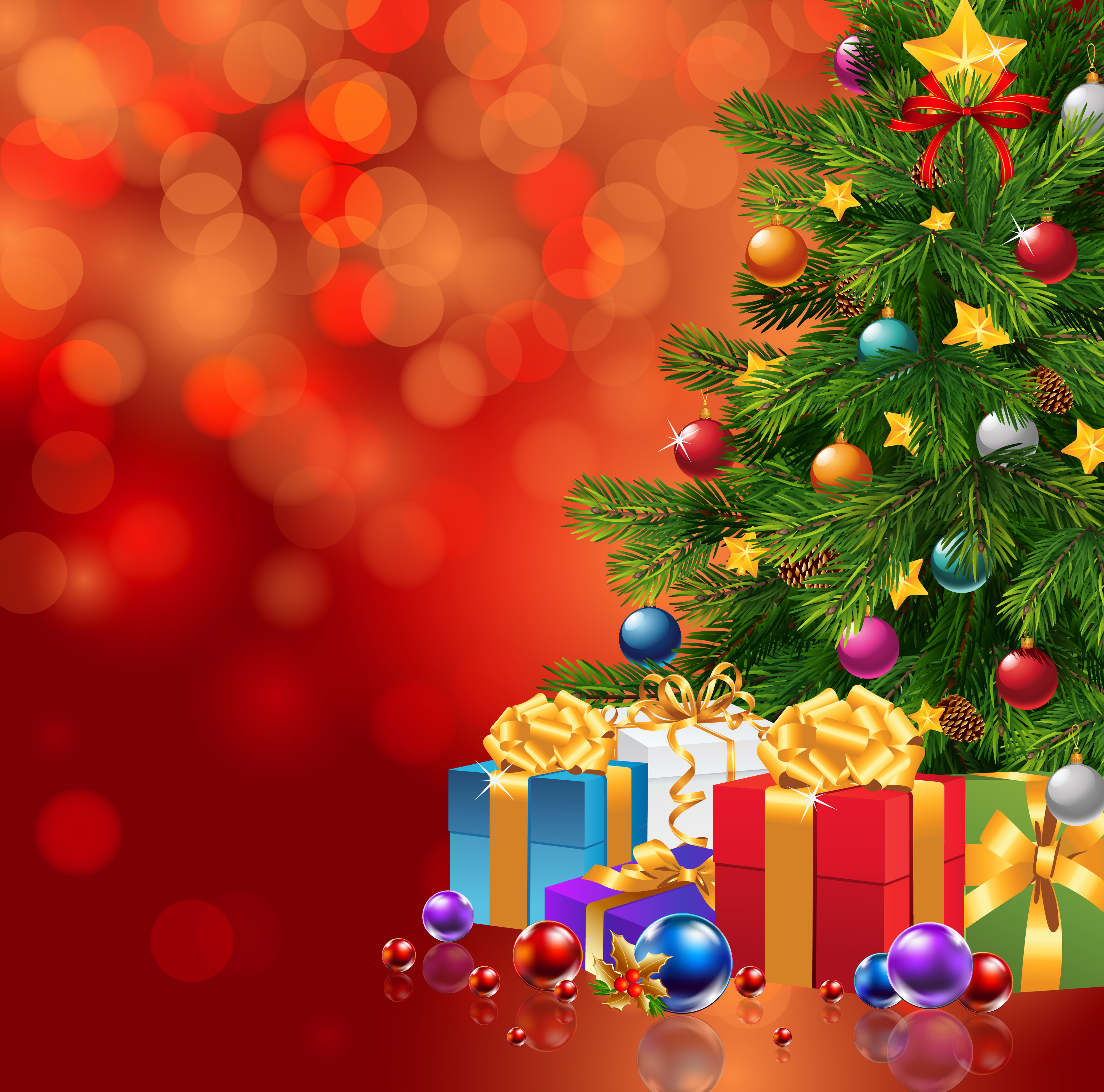 Red Christmas Background With Xmas Tree And Gifts Gallery