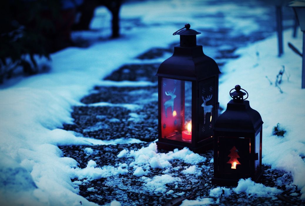 Mood Snow Lantern Lamp Christmas Fire Candle F Wallpaper
