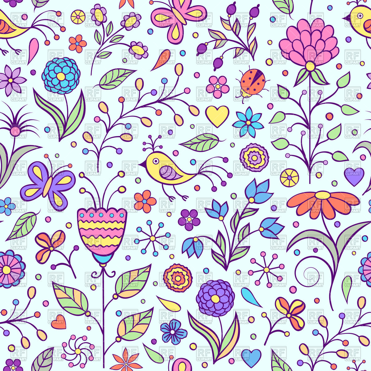 Floral Seamless Doodle Background Vector Image
