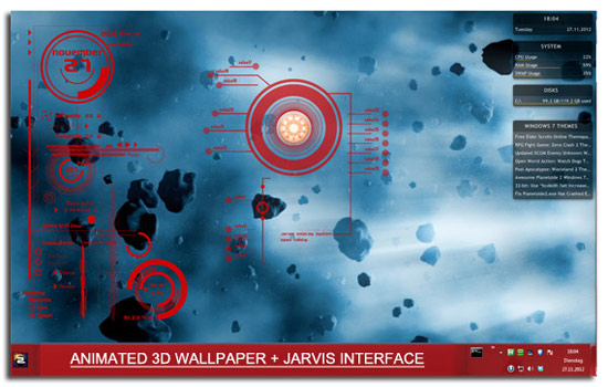 Windows 78 3D Themes Iron Man Jarvis UI   Hacking HOst 550x350