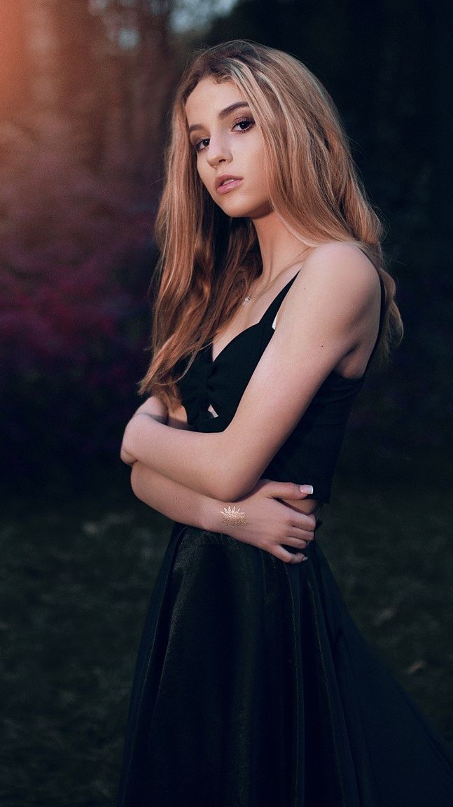 Beautiful White Girl In Black Outfit iPhone Wallpaper