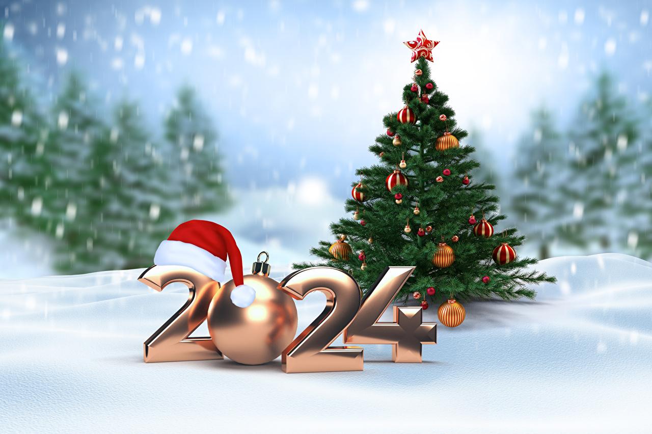 Desktop Wallpaper New Year Bokeh Christmas Tree Snow Balls