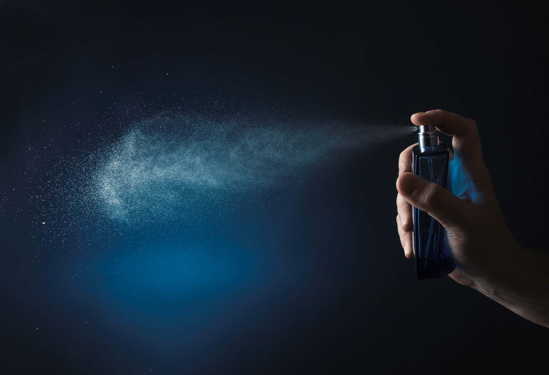 Fragrance Spray Particles Blue Background Mercial PhotoHDx
