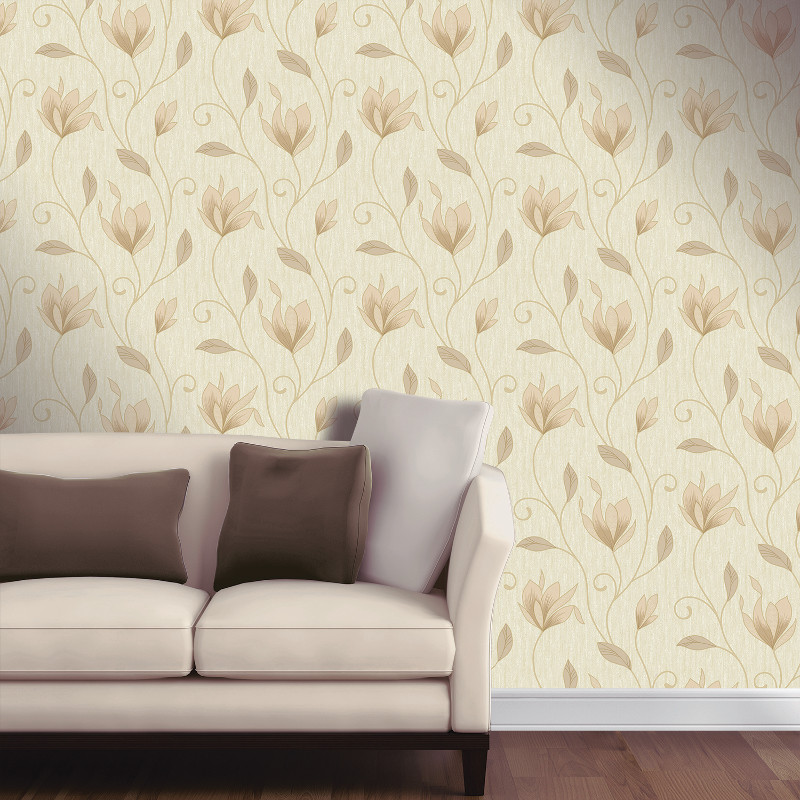 Vymura Synergy Glitter Floral Wallpaper In Soft Gold