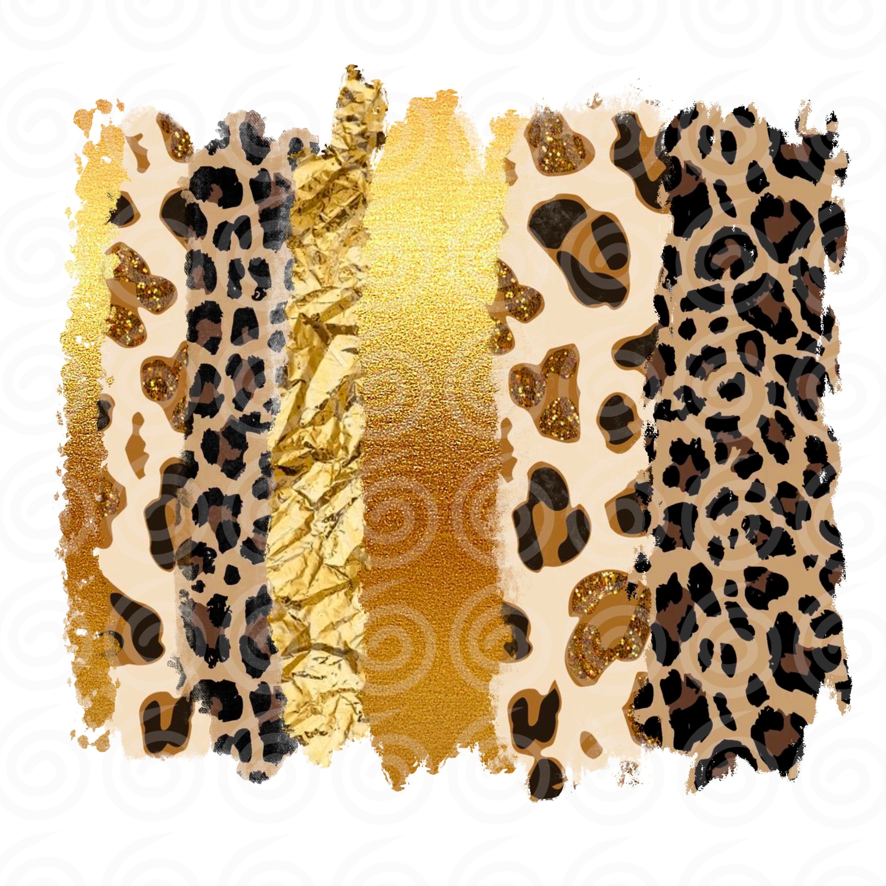 A collage of gold glitter and leopard print textures, ideal for a trendy and glamorous wallpaper