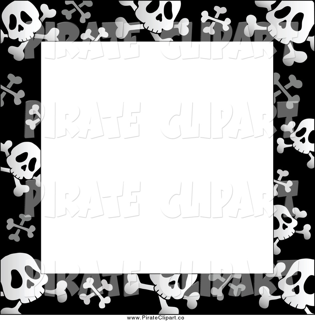 Art Of A Black And White Skull Crossbone Border With Text Space