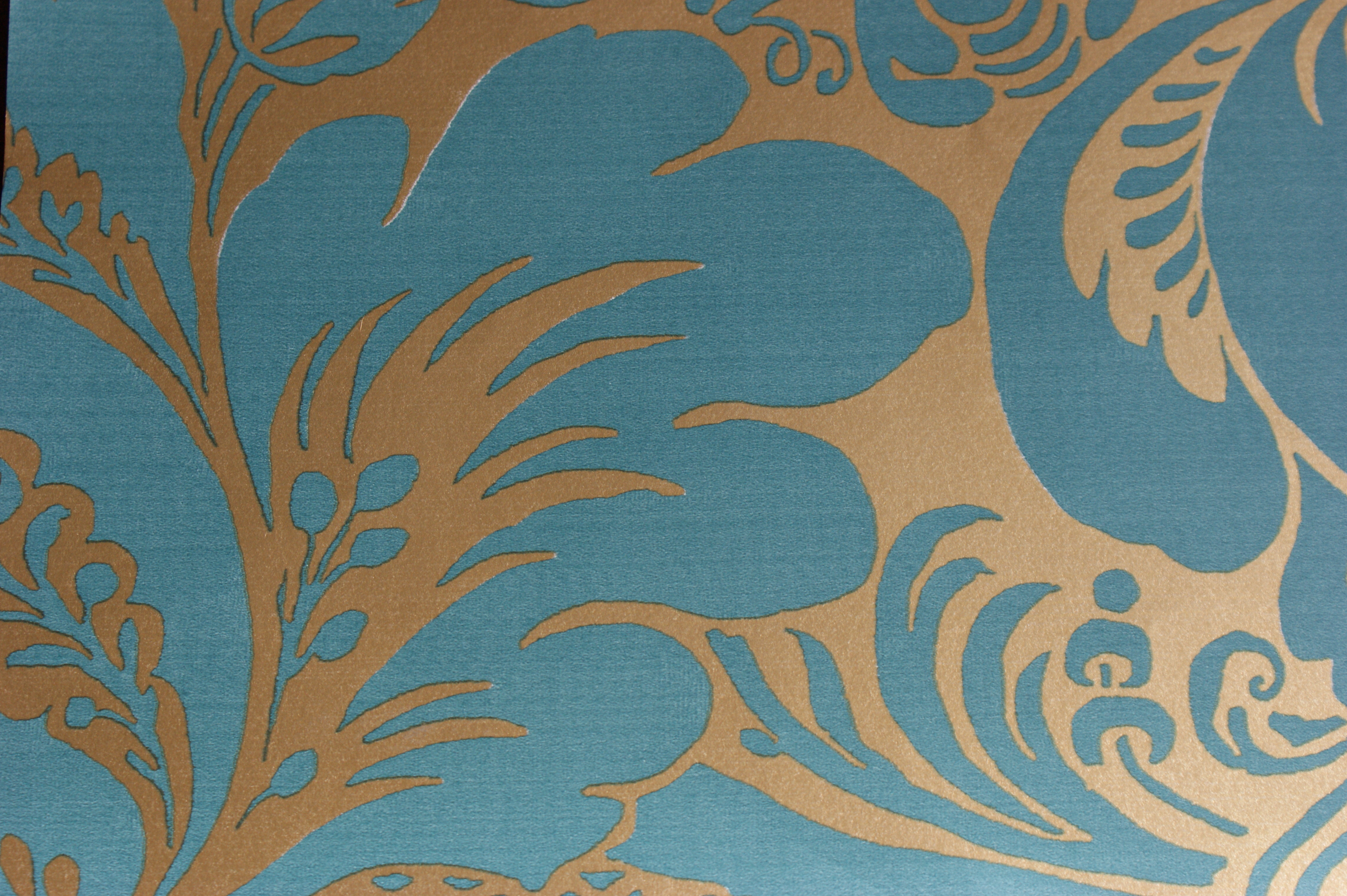 Kravet Aqua Blue And Gold Foil Wallpaper Share Enjoy