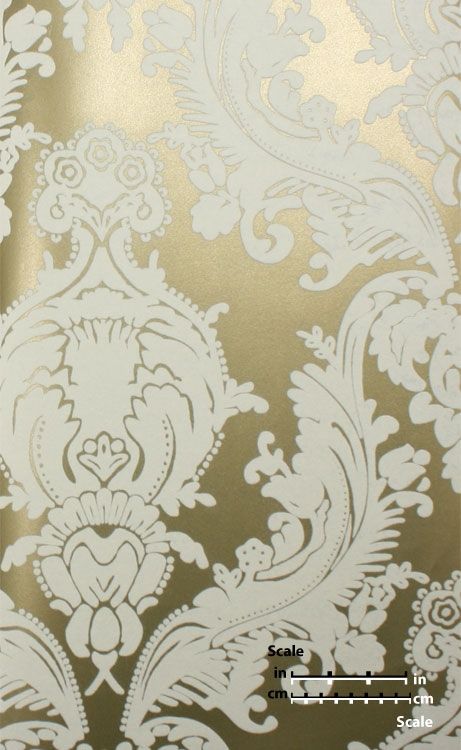 Plush Flocked Wallpaper Heirloom Damask Gold Leaf White Velvet