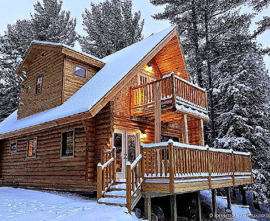 Cozy Log Cabin Winter Wallpaper