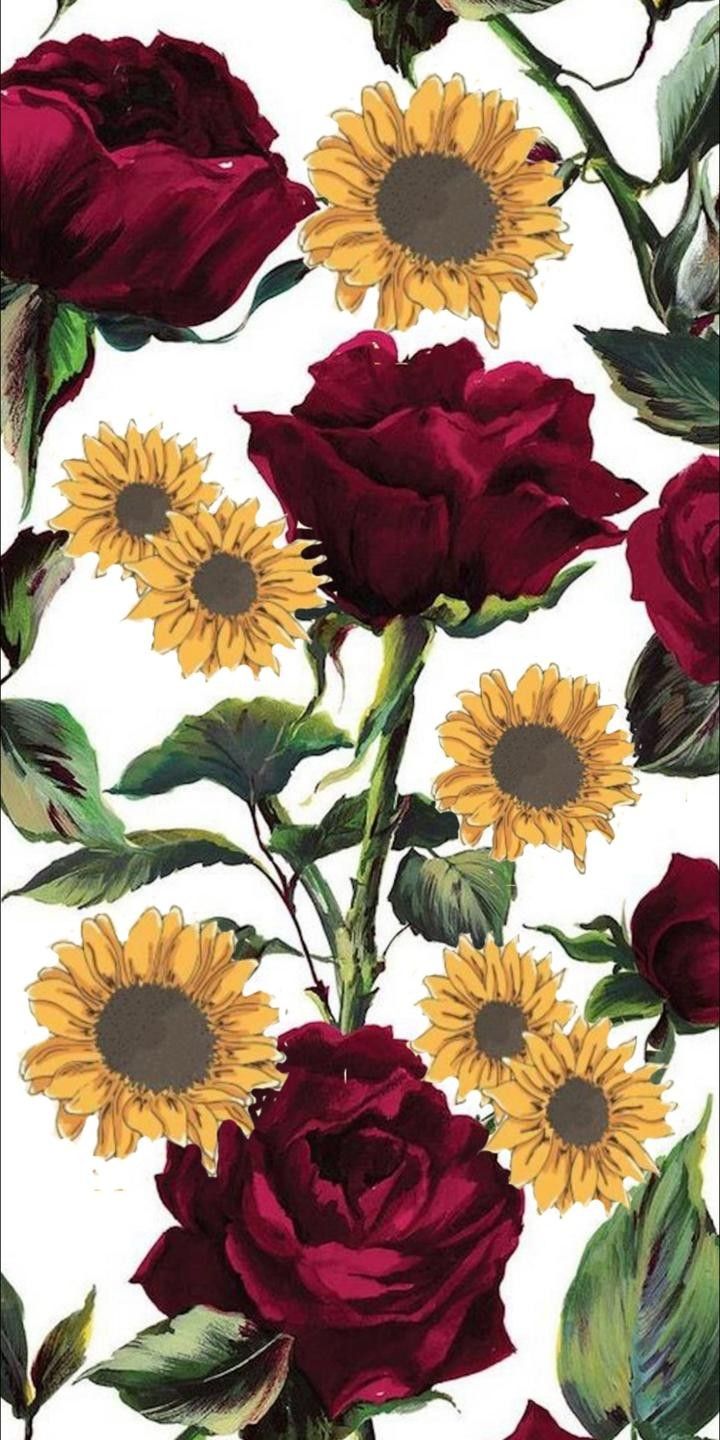 Sunflowers And Roses Painting Wallpaper