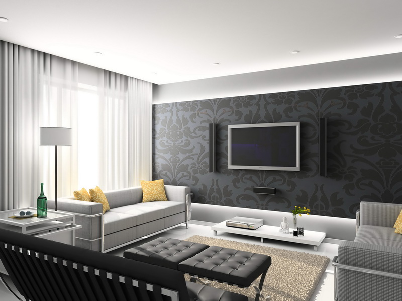 Room design modern living room designs with grey decorative wallpaper 800x600