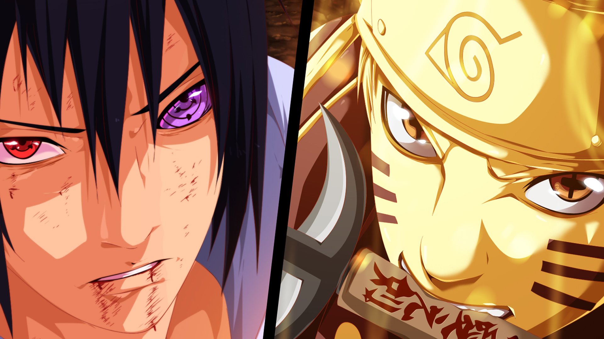 uchiha sasuke sharingan rinnegan eyes and naruto uzumaki sage of six