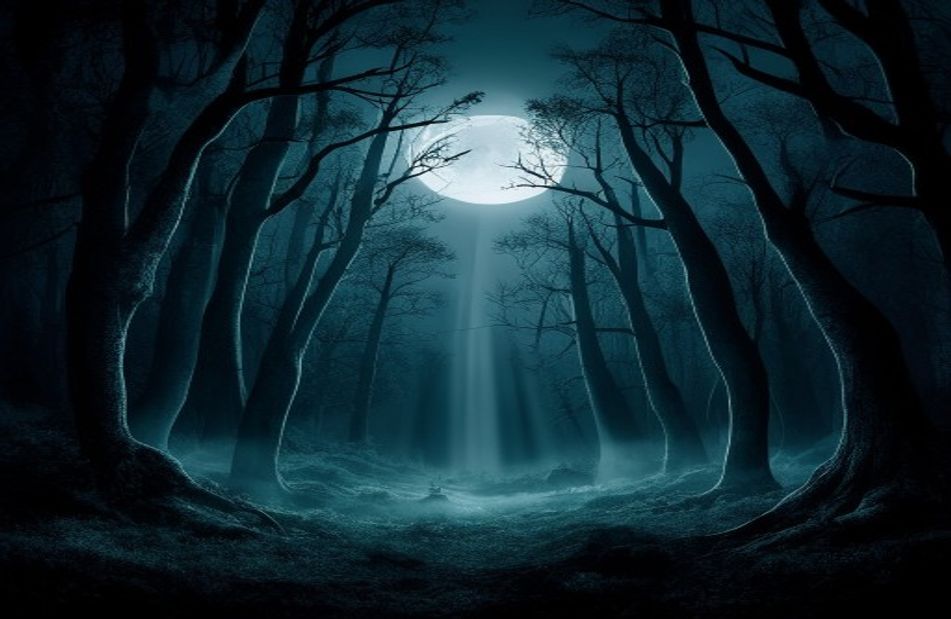 Dark Forest With Moon Wallpaper