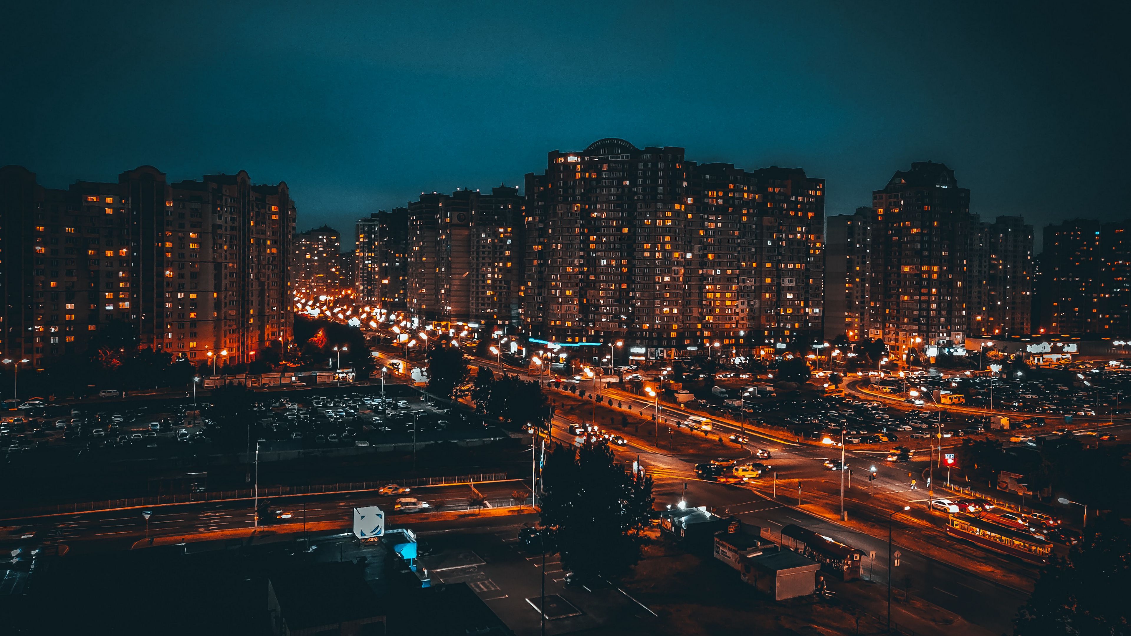 Wallpaper Night City Buildings Lights Road Dark 4k UHD
