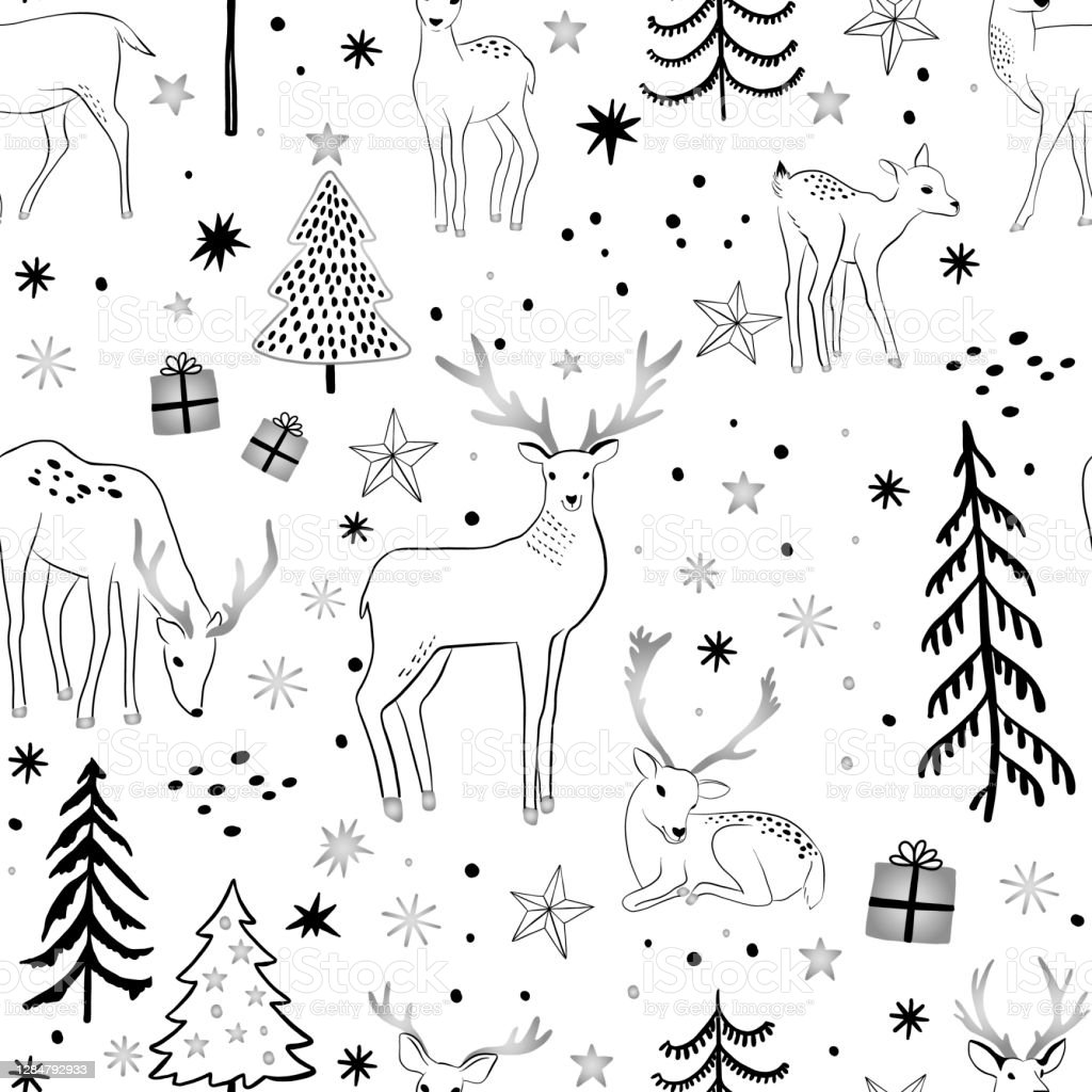 Beautiful Christmas Seamless Pattern With Gorgeous Deers And