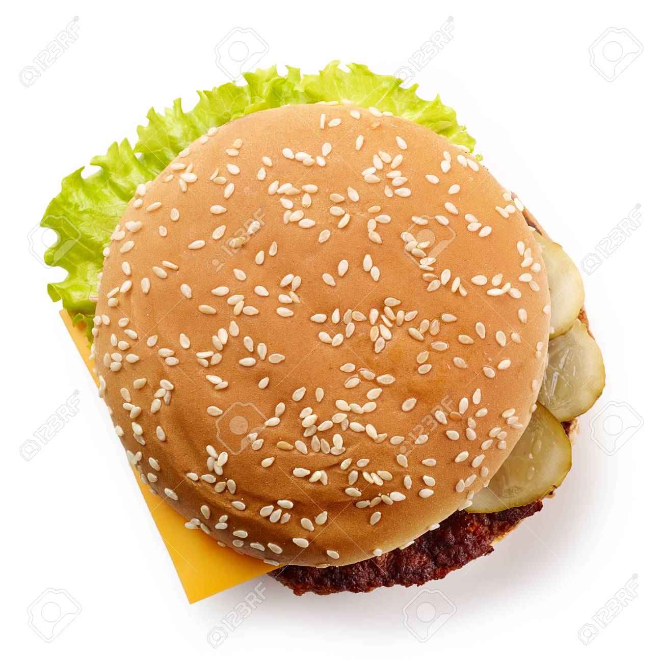Fresh Cheeseburger Isolated On White Background Top Stock