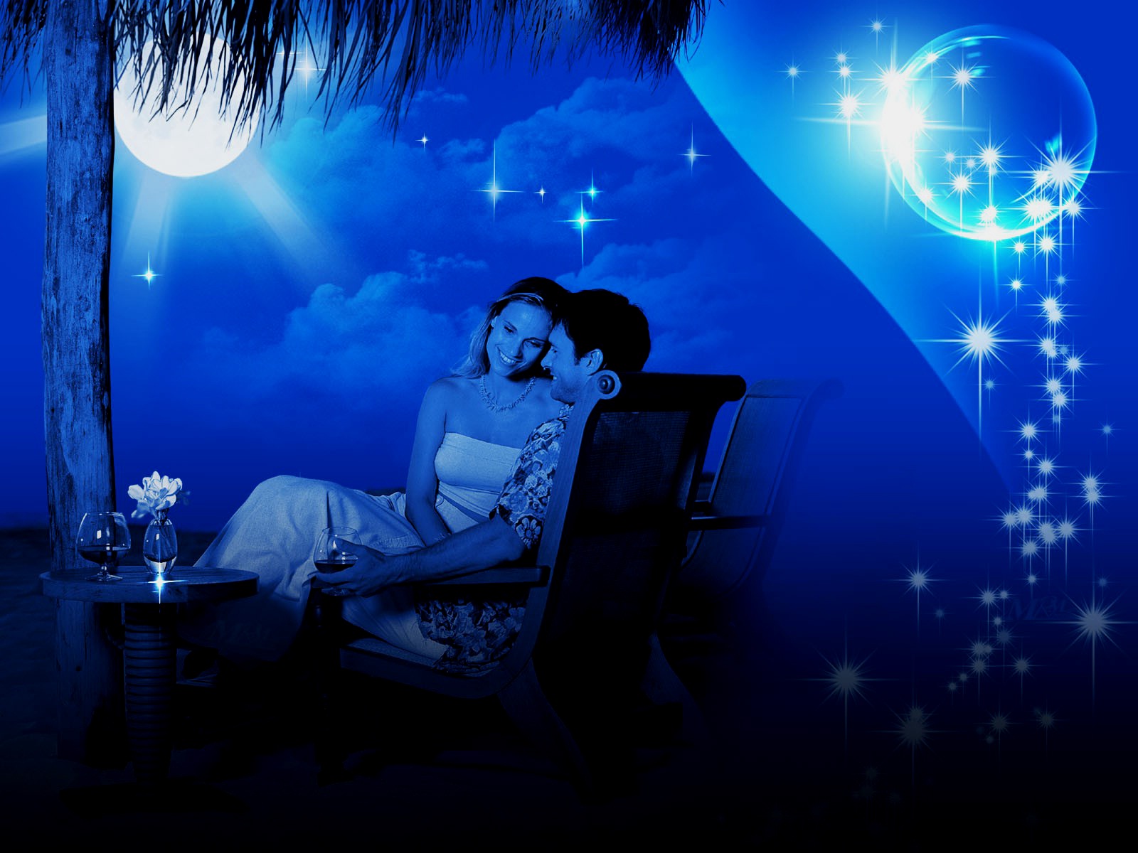 Good Night Romantic Couple Galaxy Blue HD Wallpaper Rocks