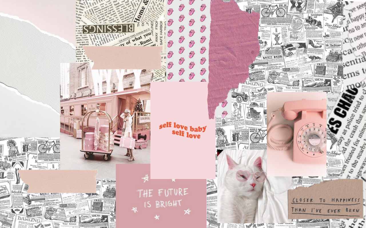 Desktop Collage Wallpaper Vintage Hot Pink Papel De Parede Do