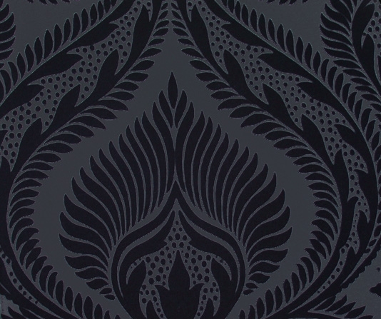 Dryden Flock Wallpaper Large Scale Damask In Black On A Charcoal