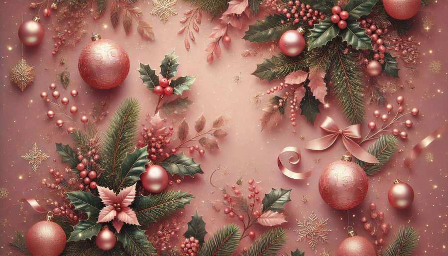Pink Christmas Wallpaper With Winter Scenery
