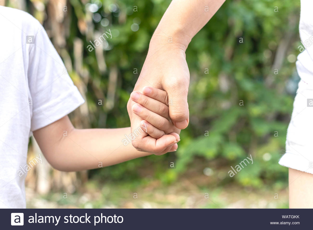 Mother And Son Holding Hand On The Background Blurred Nature Love