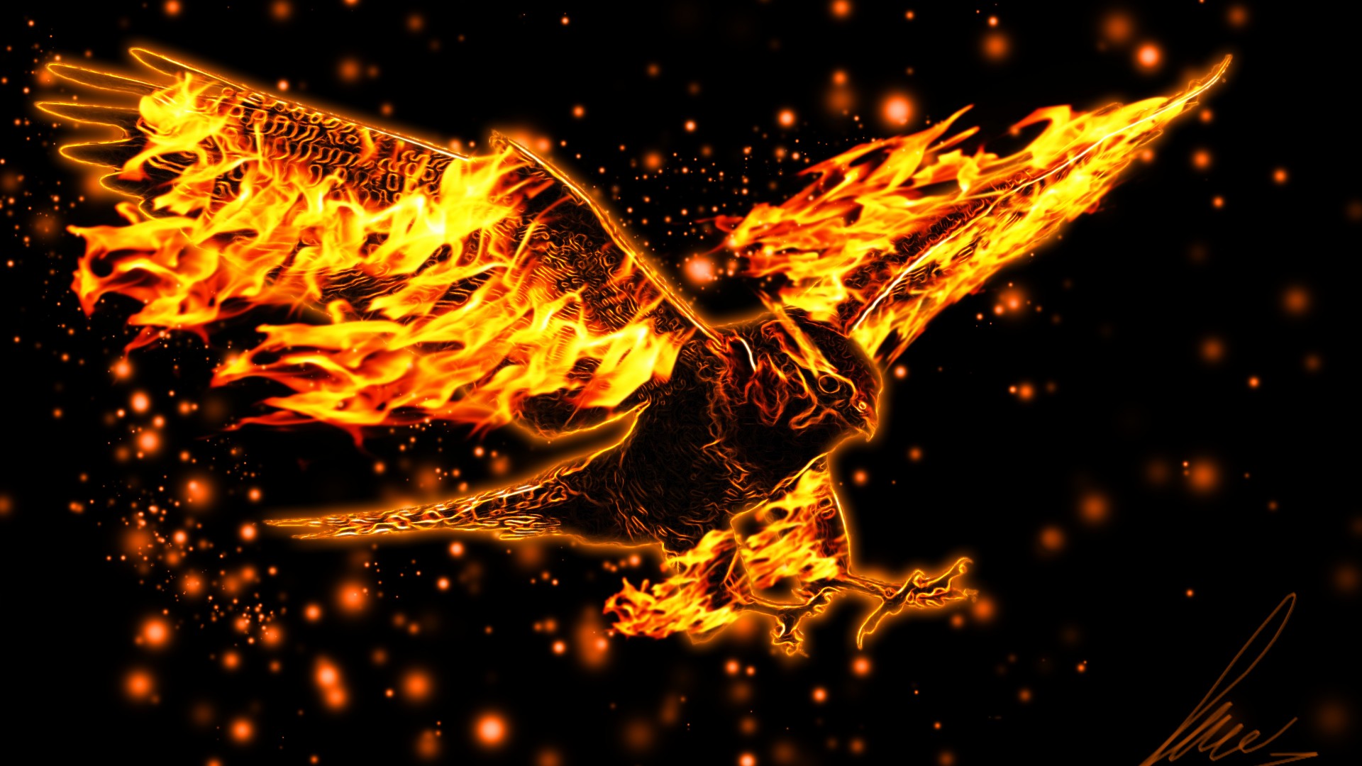 Burning Eagle Flight Wings Fire Abstract Wallpaper Background