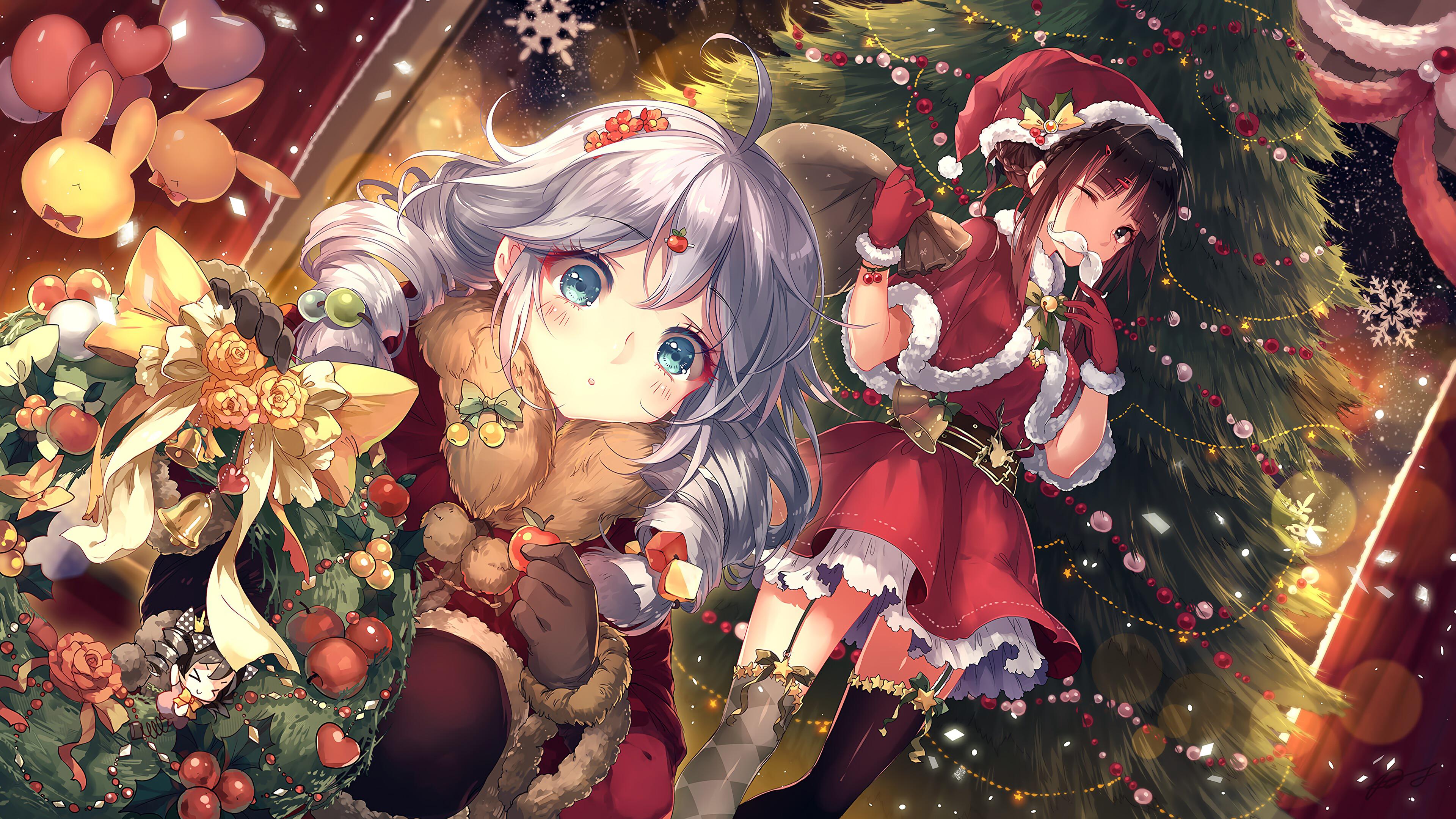 Anime Christmas Girls Honkai Impact 3rd Bronya Raiden 4K Wallpaper