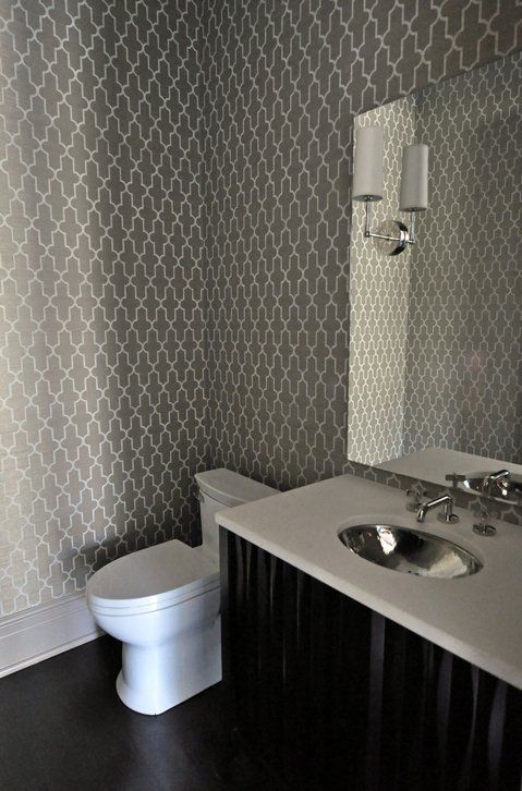 Gray Trellis Wallpaper Contemporary Bathroom Tamara Magel