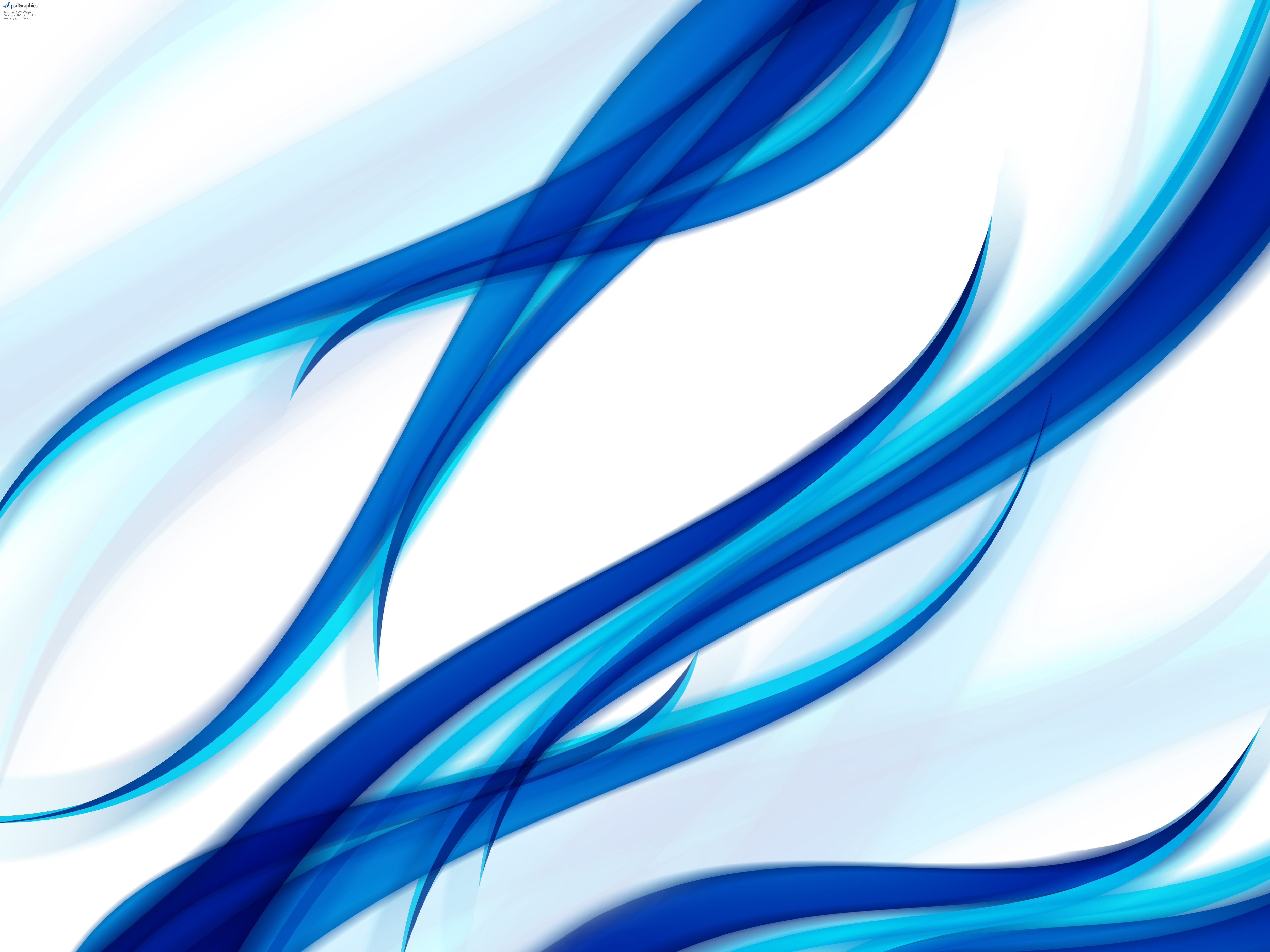 Abstract image of flowing light blue and dark blue curves on a white background